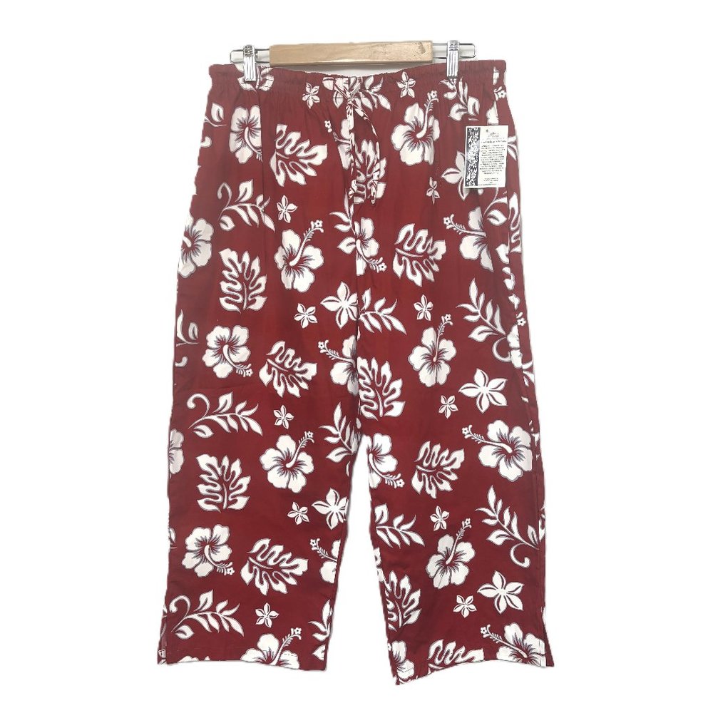 Aloha Republic 100% Cotton Hawaiian Hibiscus Capris Pants NWT